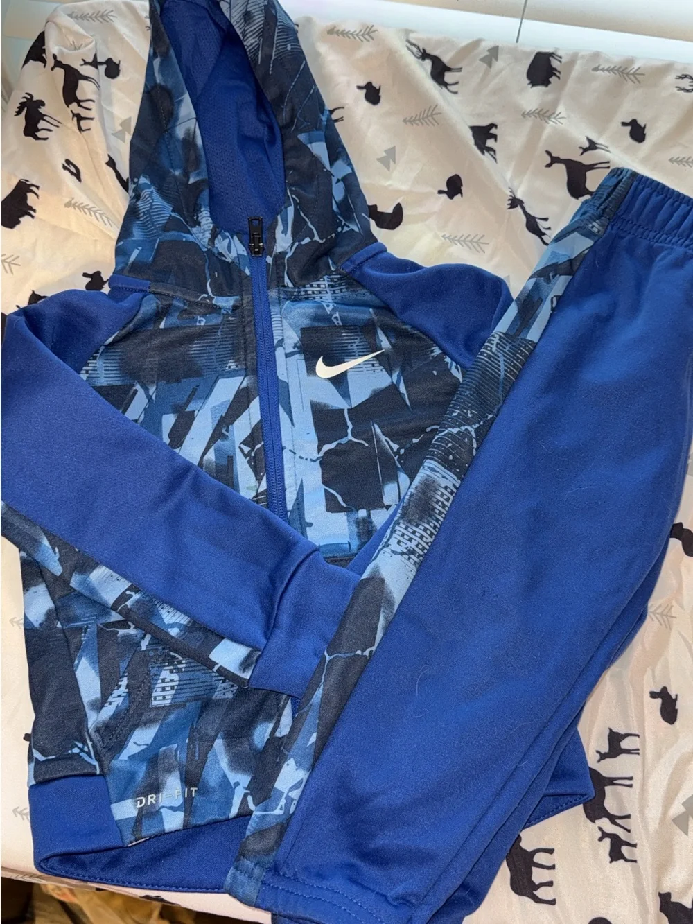 Nike Blue Boys' Hooded Tracksuit with Abstract Print